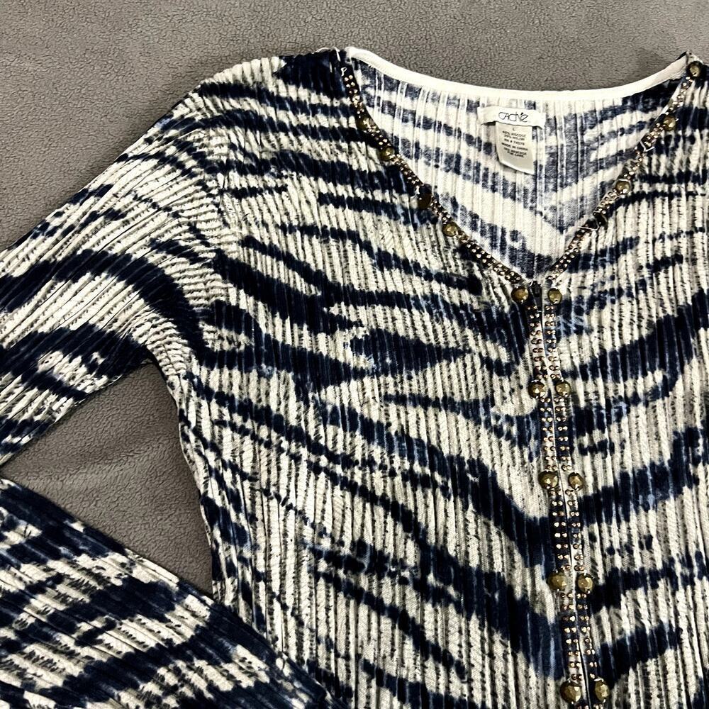 Cache Vintage Zipper Blue Zebra Print Long Sleeve Blouse Size L - Picture 3 of 7